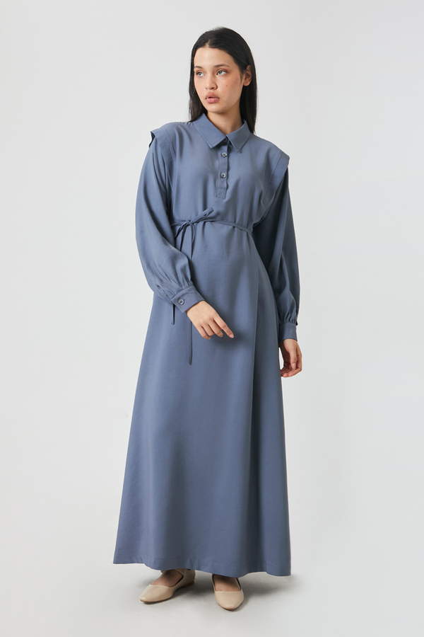 Polo Yaka Elbise İndigo - 1