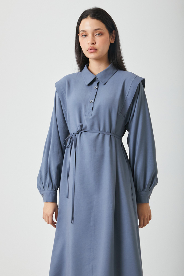 Polo Yaka Elbise İndigo - 3