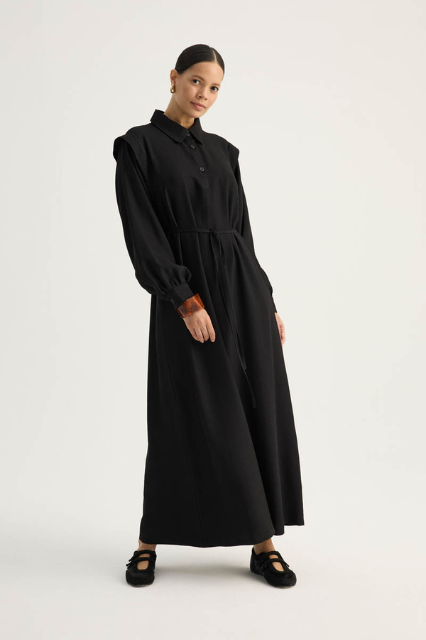 Polo Yaka Elbise Siyah - 6