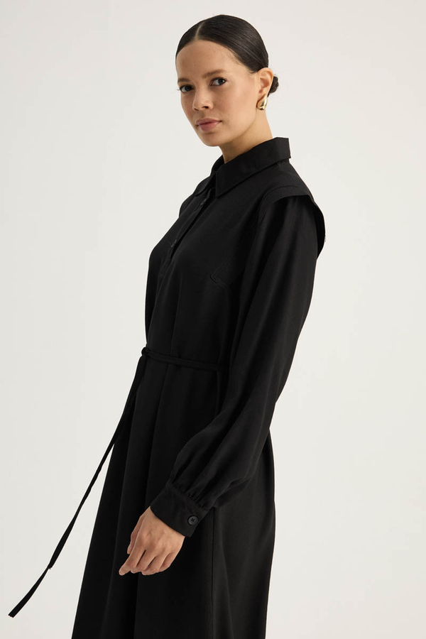 Polo Yaka Elbise Siyah - 5