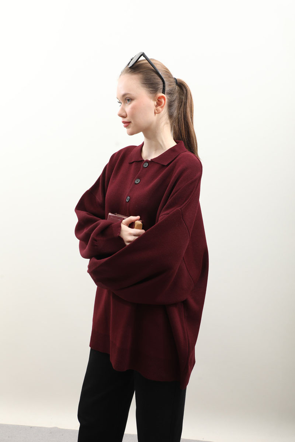 Polo Yaka Uzun Kazak Bordo - 4