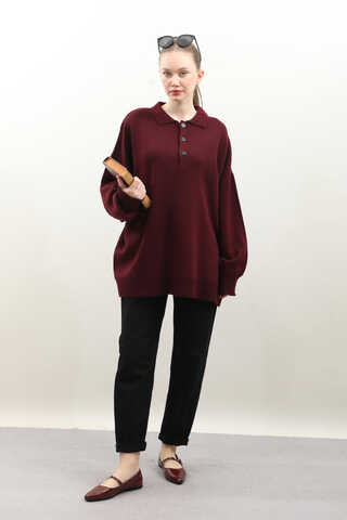 Polo Yaka Uzun Kazak Bordo - 1