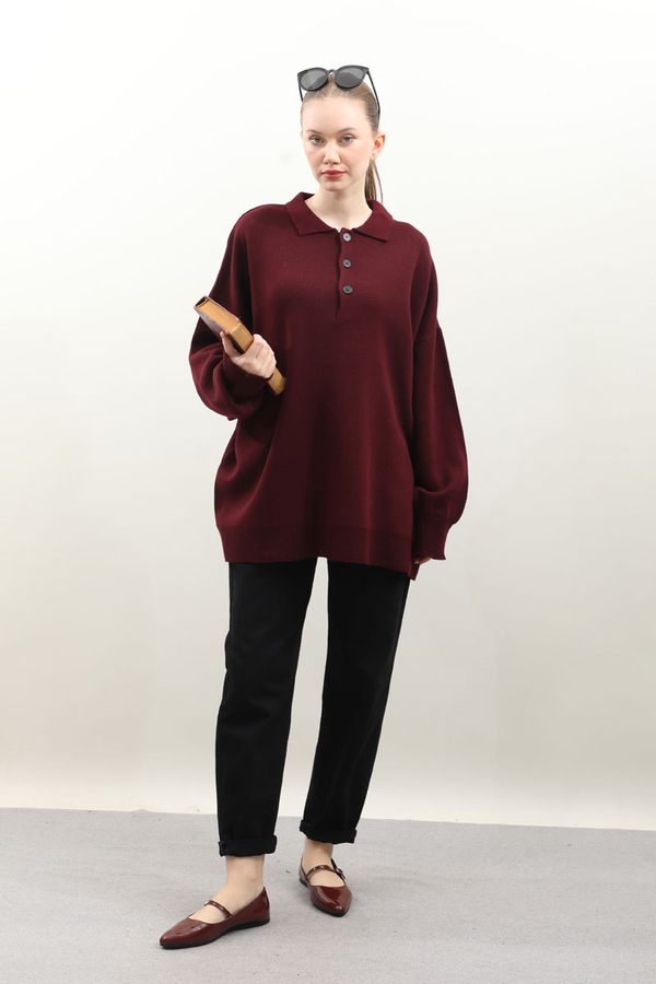 Polo Yaka Uzun Kazak Bordo - 1