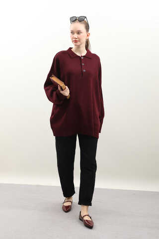 Polo Yaka Uzun Kazak Bordo - 2