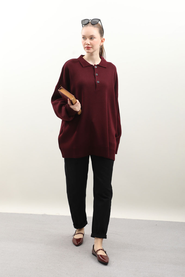 Polo Yaka Uzun Kazak Bordo - 2