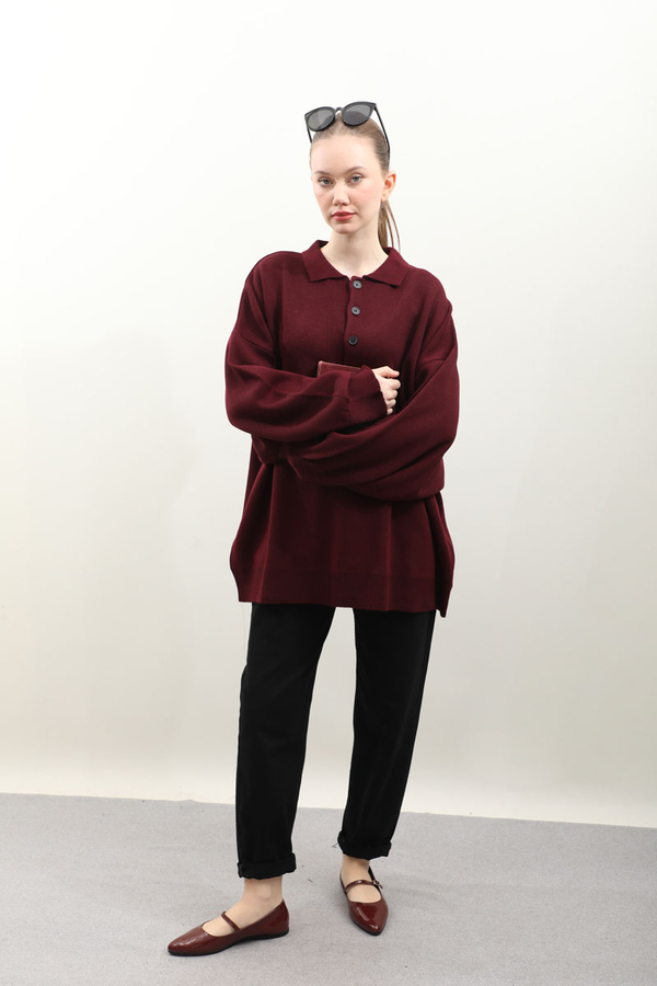 Polo Yaka Uzun Kazak Bordo - 3
