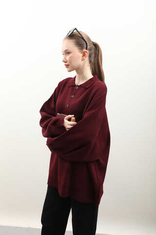 Polo Yaka Uzun Kazak Bordo - 4