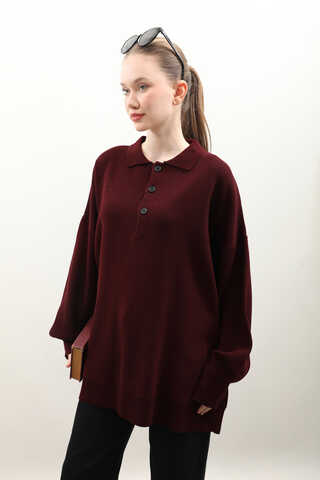 Polo Yaka Uzun Kazak Bordo - 5