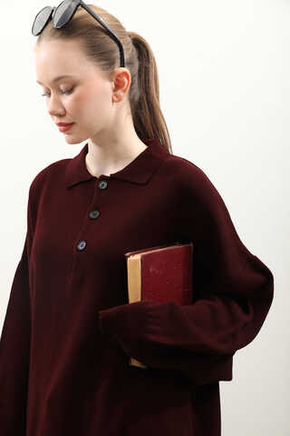 Polo Yaka Uzun Kazak Bordo - 6