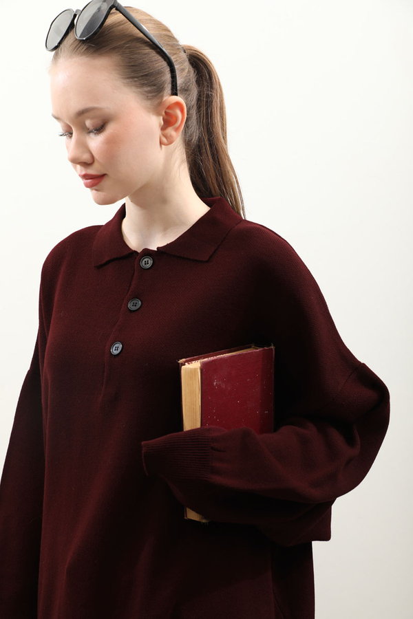 Polo Yaka Uzun Kazak Bordo - 6