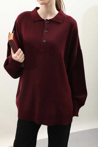 Polo Yaka Uzun Kazak Bordo - 7