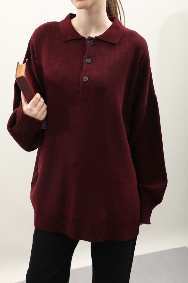 Polo Yaka Uzun Kazak Bordo - 7