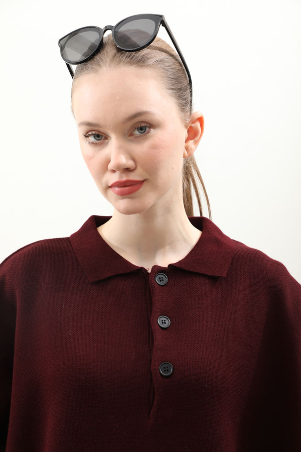 Polo Yaka Uzun Kazak Bordo - 8