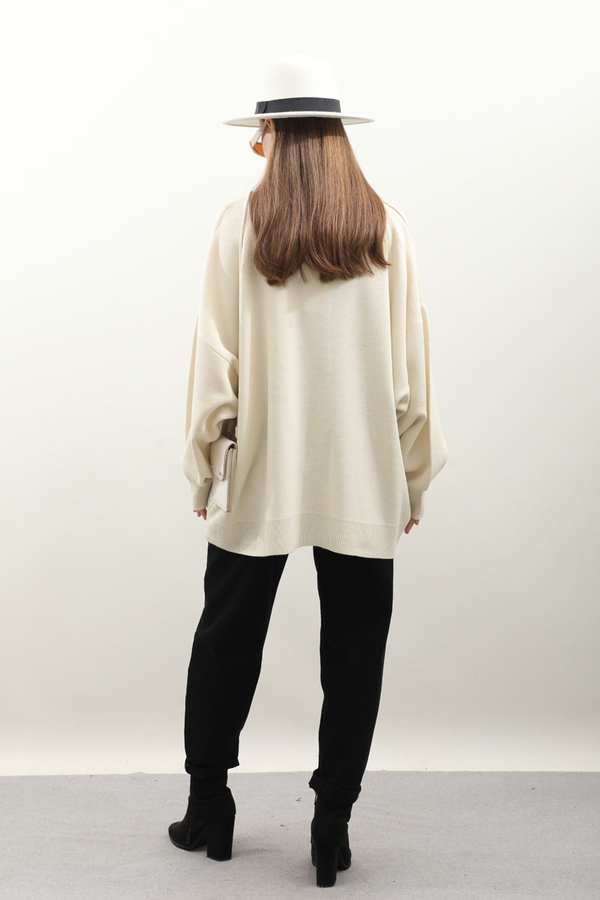 Polo Yaka Uzun Kazak Krem - 7