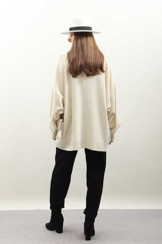 Polo Yaka Uzun Kazak Krem - 7