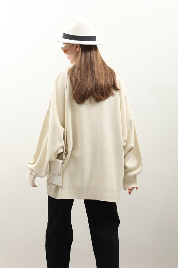 Polo Yaka Uzun Kazak Krem - 8