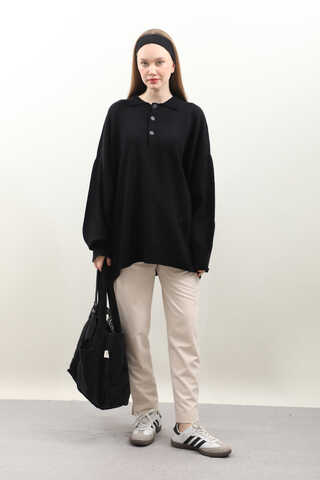 Polo Yaka Uzun Kazak Siyah - 1