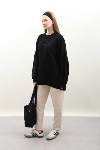 Polo Yaka Uzun Kazak Siyah - 3