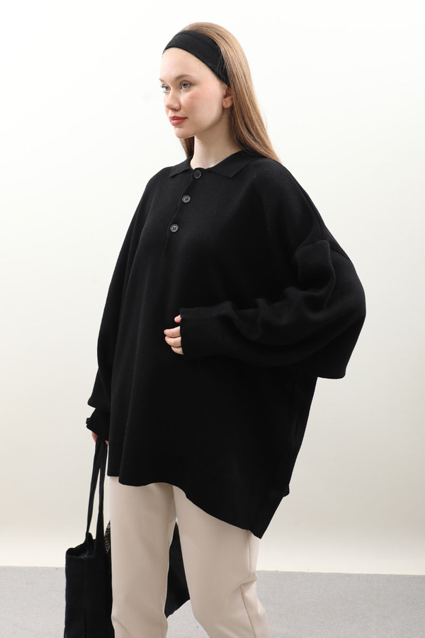 Polo Yaka Uzun Kazak Siyah - 4