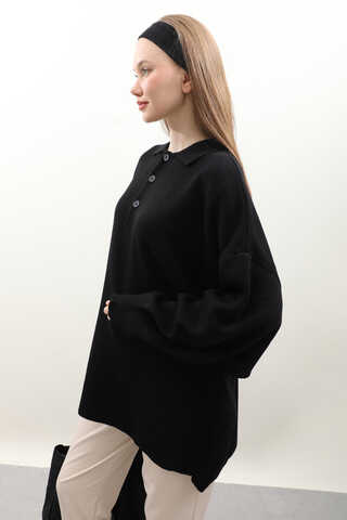 Polo Yaka Uzun Kazak Siyah - 5