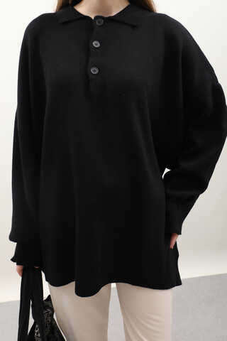 Polo Yaka Uzun Kazak Siyah - 6