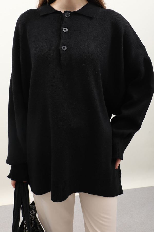 Polo Yaka Uzun Kazak Siyah - 6