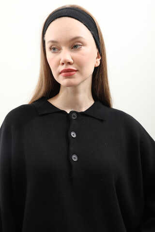 Polo Yaka Uzun Kazak Siyah - 7