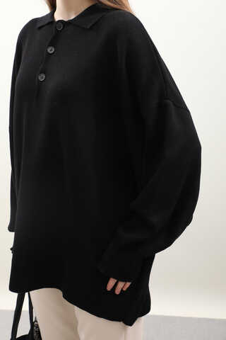 Polo Yaka Uzun Kazak Siyah - 8