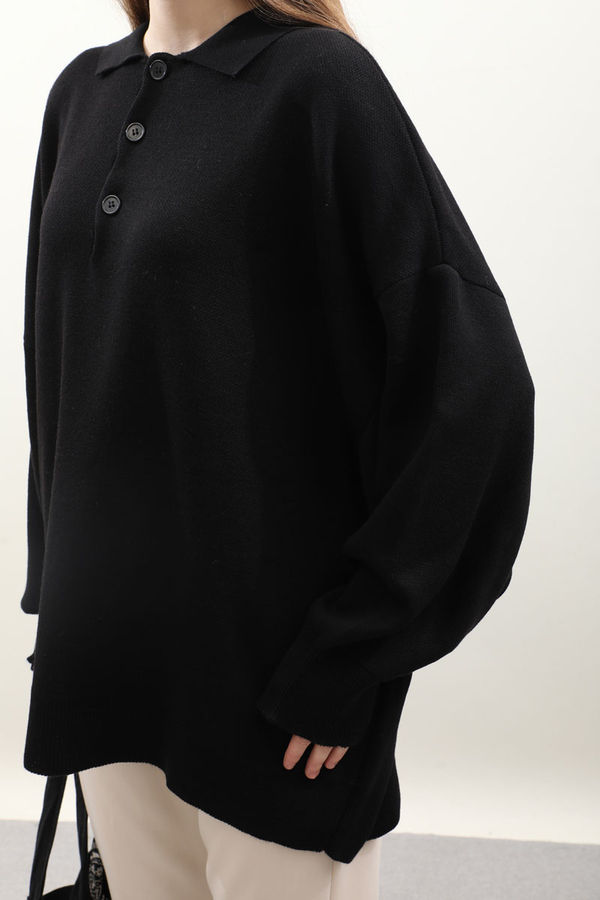 Polo Yaka Uzun Kazak Siyah - 8