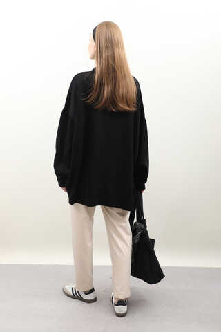 Polo Yaka Uzun Kazak Siyah - 9