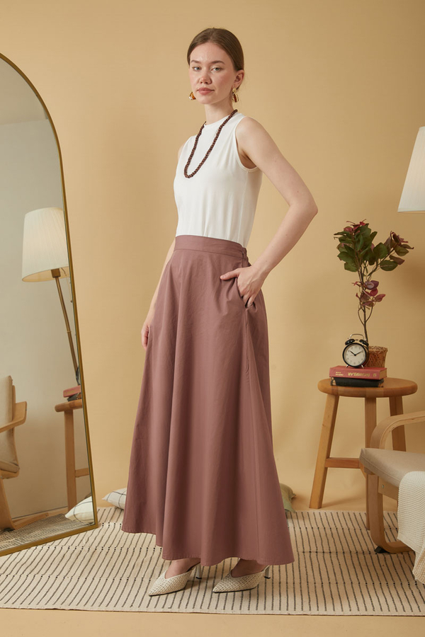 Poplin Etek Kahverengi - 5