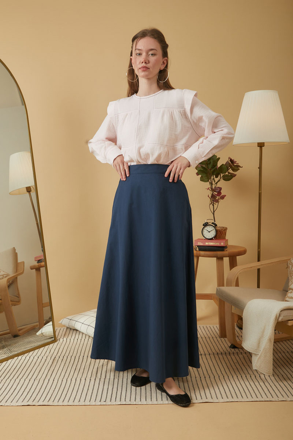 Poplin Etek Lacivert