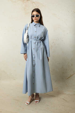 Poplin Gömlek Elbise Bebe Mavisi - 7