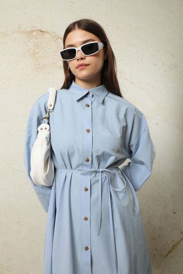 Poplin Gömlek Elbise Bebe Mavisi - 3