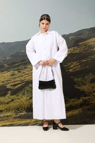 Poplin Gömlek Elbise Ekru - 1