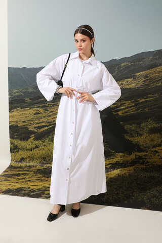 Poplin Gömlek Elbise Ekru - 2