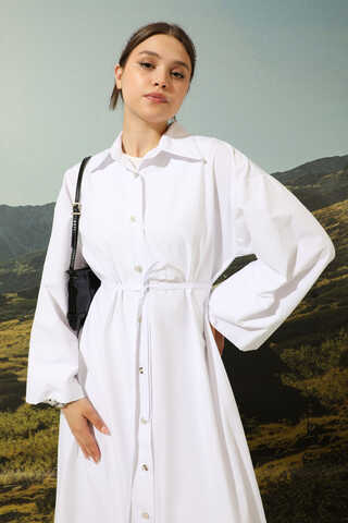 Poplin Gömlek Elbise Ekru - 3