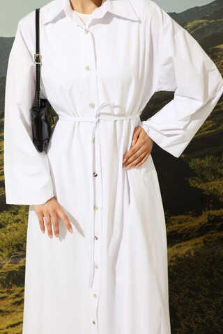 Poplin Gömlek Elbise Ekru - 5