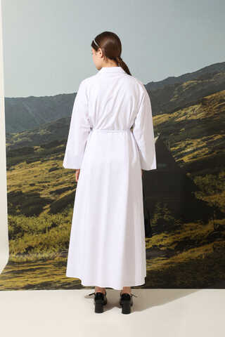 Poplin Gömlek Elbise Ekru - 6