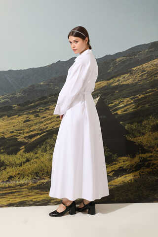 Poplin Gömlek Elbise Ekru - 4