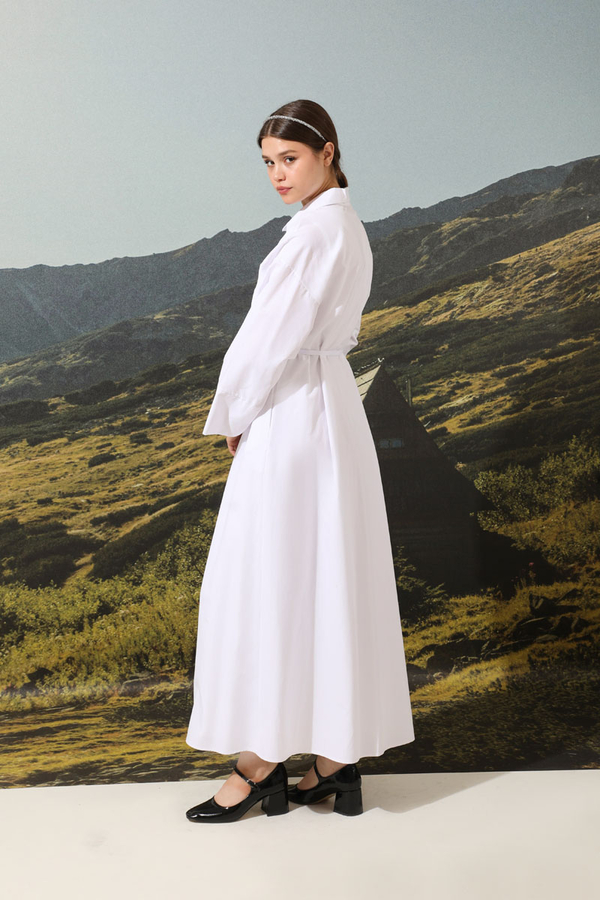 Poplin Gömlek Elbise Ekru - 4