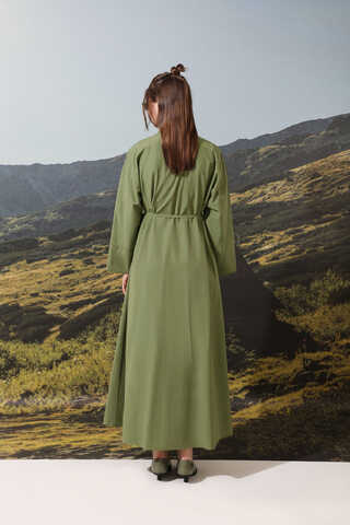 Poplin Gömlek Elbise Haki - 6