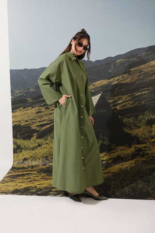 Poplin Gömlek Elbise Haki - 3