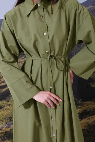 Poplin Gömlek Elbise Haki - 5