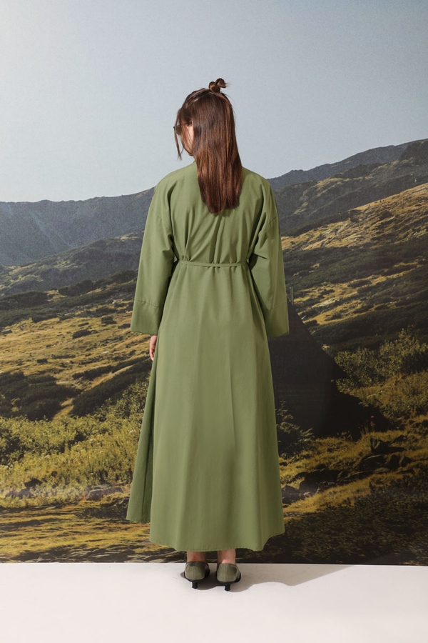 Poplin Gömlek Elbise Haki - 6