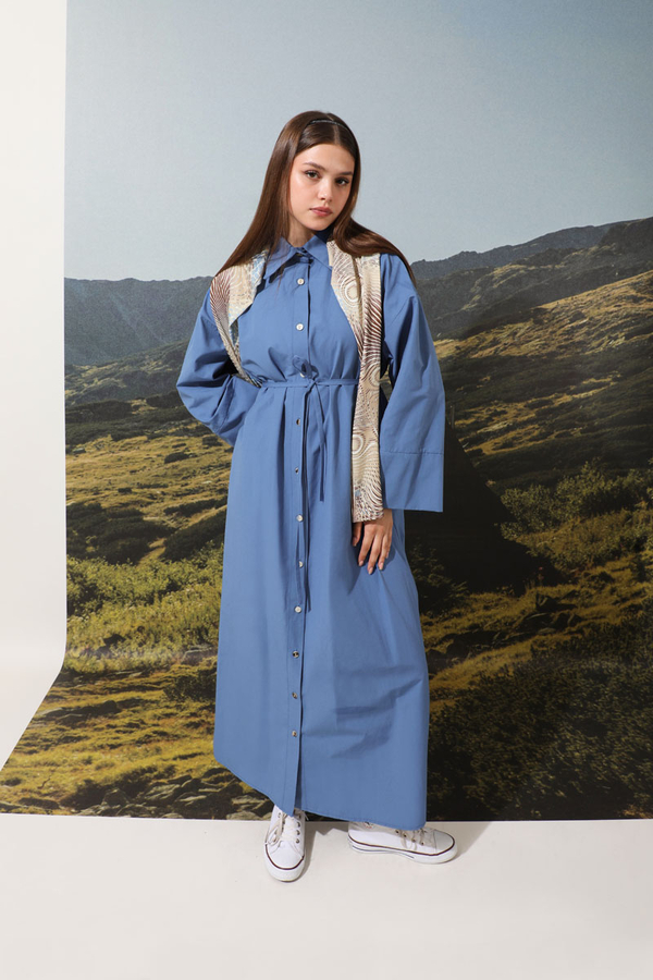 Poplin Gömlek Elbise İndigo - 4