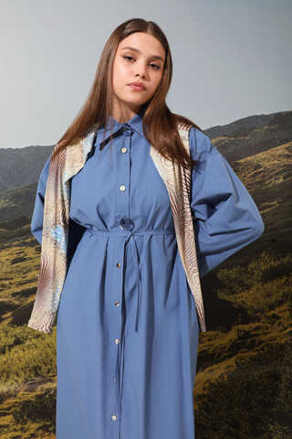 Poplin Gömlek Elbise İndigo - 1