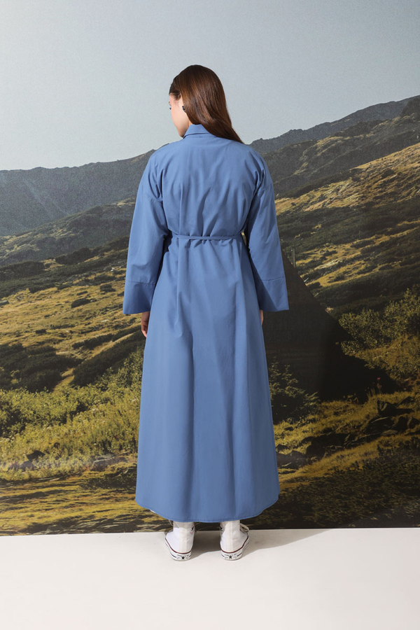 Poplin Gömlek Elbise İndigo - 6