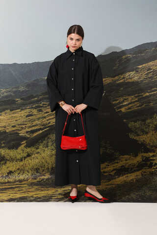 Poplin Gömlek Elbise Siyah - 1