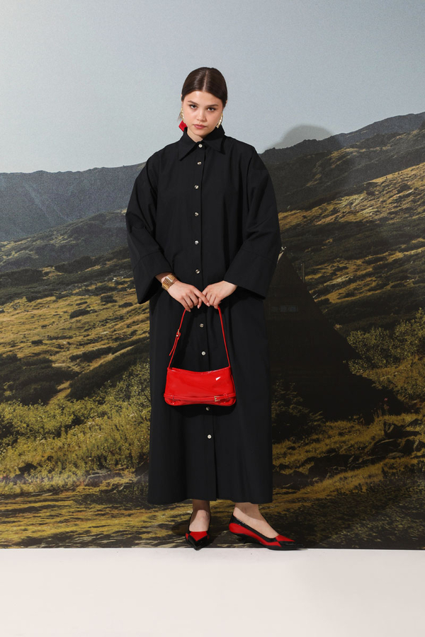 Poplin Gömlek Elbise Siyah - 1